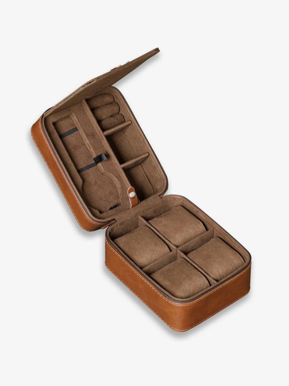 ROTHWELL Men's Elegant Leather Travel Watch and Accessory Case in Brown